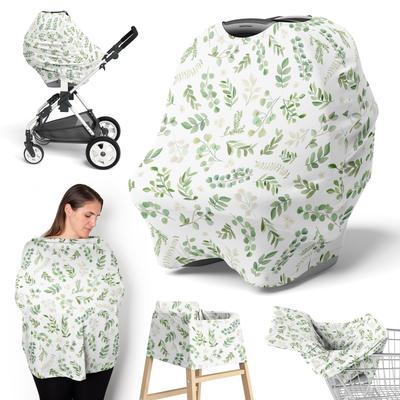 Sweet Jojo Designs Floral Leaf Boy Girl 5 in 1 Baby Car Seat Nursing Cover Green White Boho Bohemian Watercolor Flower Woodland