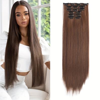 Synthetic 16 Clips In Straight Hair Extensions Inv...