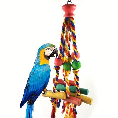 Parrot Toys, Bird Toys, Cotton Rope, Colored Beads, Wooden Blocks, Bird Chewing Toy Parrot Cage Bite Toys Wooden Block Bird Parrot Toys