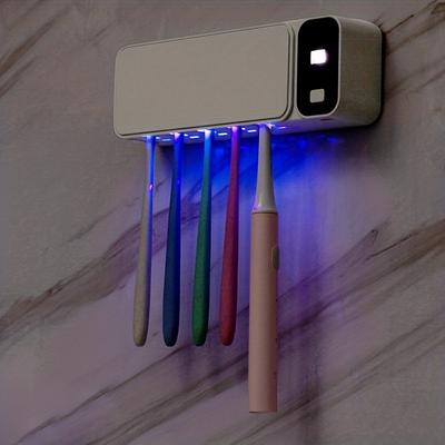Uv Terillization Toothbrush Holder Sanitizer Holder, Sterilizer For All Toothbrushes, Shaver Available, Wall Mount Sticker And Built In 1200mah Battery For Long-lasting Battery Life
