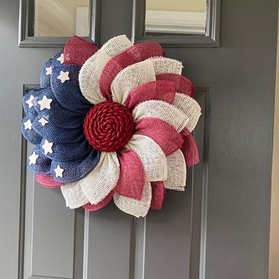 1pc, American Independence Day Garland Patriot Wreath American Star Bar Flag Star Decoration Red Head Garland Door Hanging