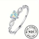 925 Sterling Silver Ring Inlaid Shining Opal In Heart Shape Silvery Or Rose Golden Pick A Color U Prefer High Quality Valentine's Day Gift For Female