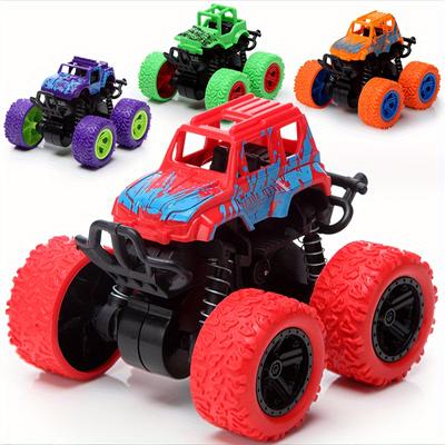 Boy Monster Truck 3 4 5 6 7 Years Old, 4-piece Push-and-go Friction-powered Car Toys, Two-way Inertia Back-to-back Vehicle Set, Children's Birthday Party Gifts
