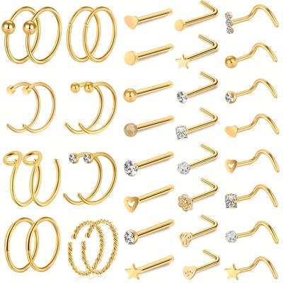 Nose Rings Set For Women Nose Piercing Jewelry L Shape Nose Studs Screw Cz Nose Bone Studs Stainless Steel Body Piercing