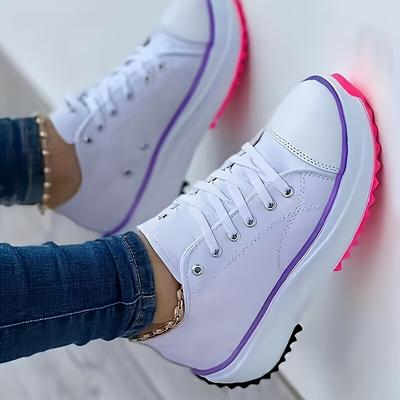 TEMU Women's Casual Platform Canvas Sneakers, Candy Color Lace Up Low Top Sports Shoes, All-match Walking Trainers