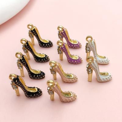10pcs 18x14mm 4 Colors Alloy Enamel High Heels Charms Inlaid Rhinestones For Necklace Keychain Diy Crafting Jewelry Accessory Making Supplies