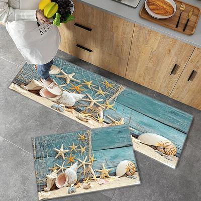 1/2pcs Anti-fatigue Kitchen Mat For Floor, Starfish Seaside Cushioned Kitchen Runner Rug Mat, Stain Resistant, Easy Wipe Clean
