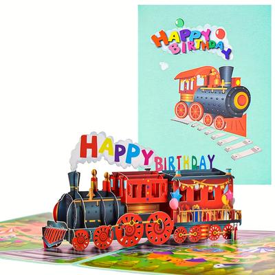 1pc 7.9x5.9 Inch Pop Up Happy Birthday Card 3d Train Postcards