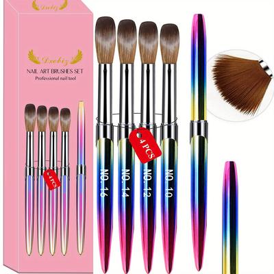 TEMU 4pcs Acrylic Nail Brush Set For Acrylic Powder Nail Brushes For Acrylic Application Nail Extension & Carving Nail Salon Home Diy Manicure