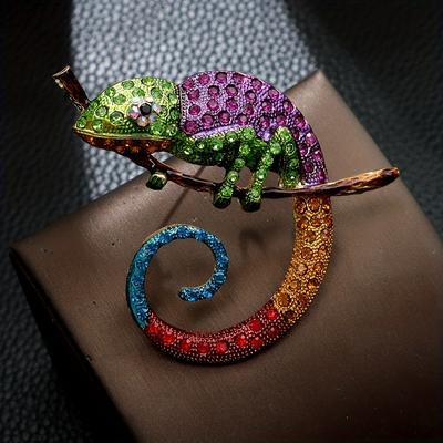 Lizard Chameleon Brooch Animal Coat Pin Rhinestone Fashion Jewelry Enamel Accessories Ornaments