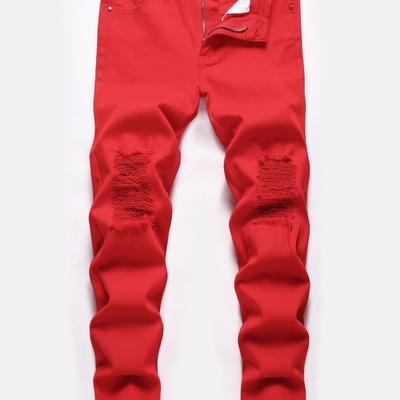 Boys Red Ripped Distressed Stretch Jeans Skinny Sl...