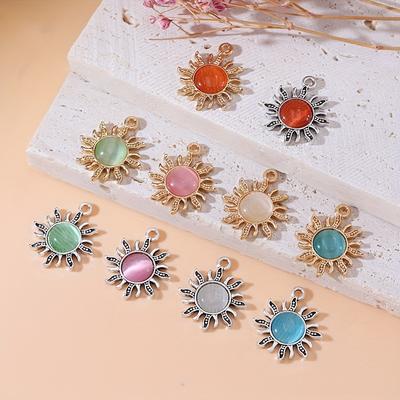 10pcs Silver Plated Opal Sun Charm Pendant Jewelry Making Bracelet Necklace Diy Earrings Accessories