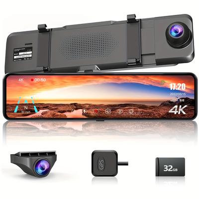 4k Front And Rear, Rearview Mirror Camera For Cars...
