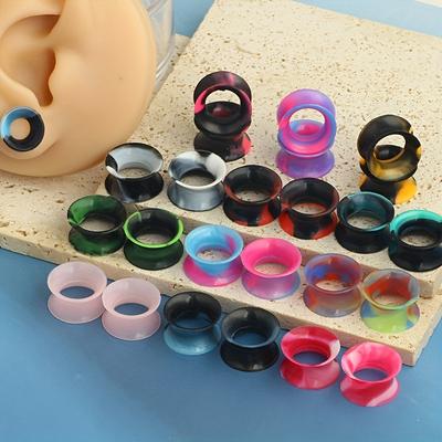 24pcs Soft Silicone Ear Gauges Flesh Tunnels Plugs Stretchers Expander Double Flared Ear Tunnels Earrings Gauges Piercing Jewelry For Women Men