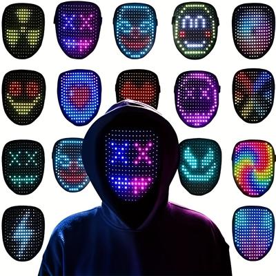 1pc Men's Gesture-sensitive Face Changing Light-emitting Mask, Halloween Led Face Changing Mask For Carnival Dj Party Prom Bar Ambiance Props