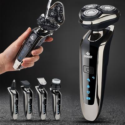 Rechargeable Electric Shaver 4d Electric Razor For Men With Nose And Sideburn Trimmers And Face Cleaning Brush - Achieve A Smooth And Clean Shave