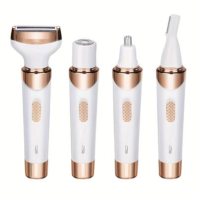 4-in-1 Women's Electric Razor - Wet & Dry Hair Remover For Pubic Hair, Eyebrow, Nose, Face, Legs, Underarms - Portable Bikini Trimmer - Rechargeable & Cordless - Gentle & Effective Hair Shaving