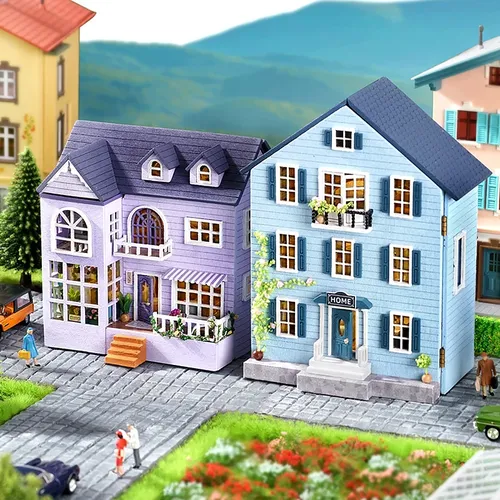 DIY Mini Holz Puppenhaus mit Möbeln Licht Puppenhaus Casa Miniatur Artikel Maison 3D Puzzle Montage
