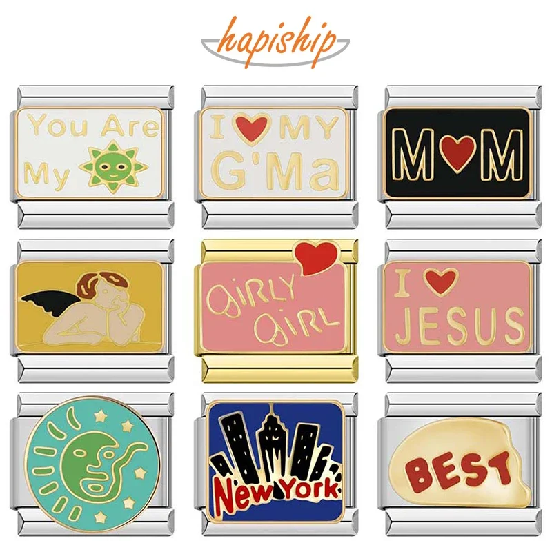 Hapiship 2024 Neue Frauen New York Mom Angel Jesus Charms Italienische Links Fit 9mm Armband Edelstahl DIY Herstellung von Schmuck DJ1196 Image