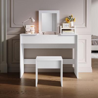 Sonni - Weißer Klappspiegel Schminktisch Set Platzsparendes 2-in-1 Tischdesign mit Hocker Image