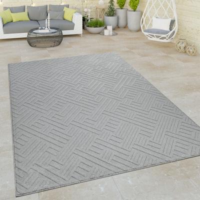 Outdoor Indoor Grau Teppich Terrasse Balkon 3D Optik Orient Look Flachgewebe 80x150 cm - Paco Home Image