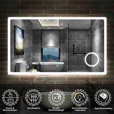 Badspiegel led Badezimmerspiegel Wandspiegel Touch Beleuchtung Beschlagfrei+Kosmetikspiegel+3 Image