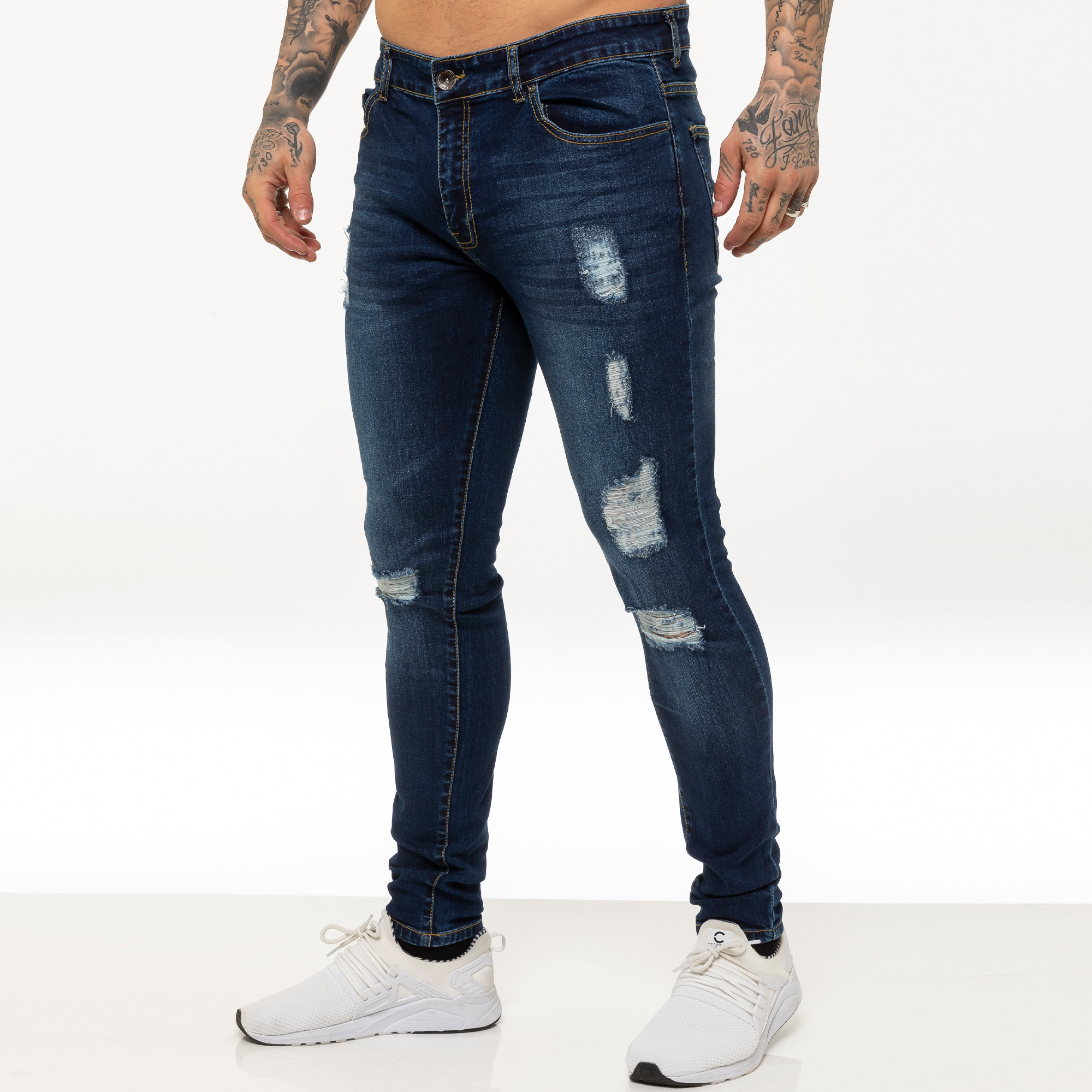 Enzo Herren Skinny Ripped Jeans Image