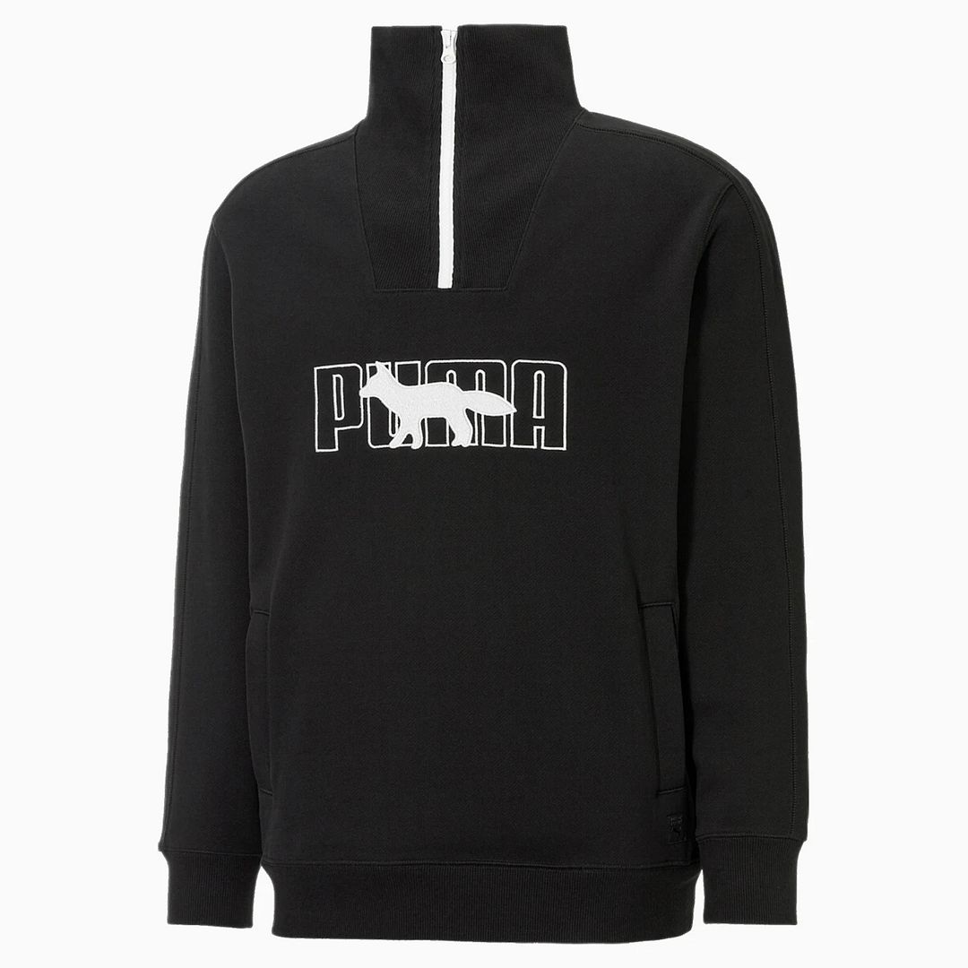 Puma x Maison Kitsune Langarm Herren Halbzip schwarzes Sweatshirt 532322 01 Image