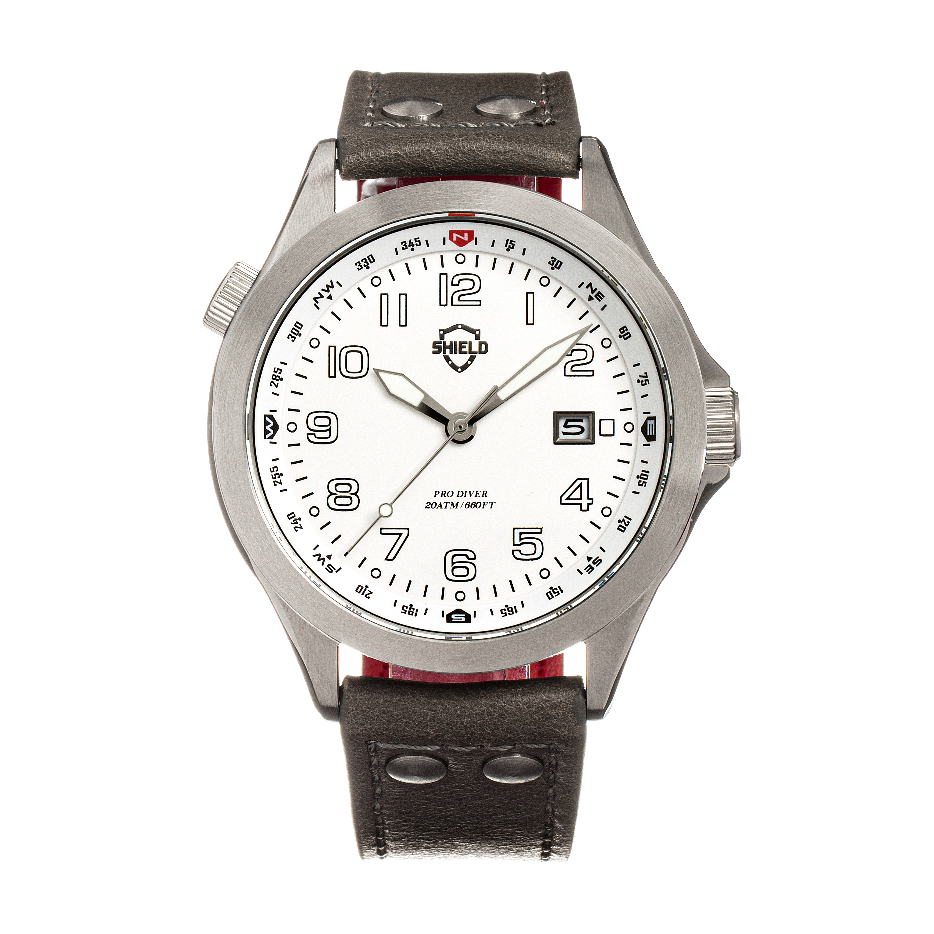 Shield Palau Montre de plongée pour homme avec bracelet en cuir et date Image