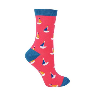 Miss Sparrow - Damen Bambus Socken | Neuheit gemusterten gestreiften Polka Dot Socken | atmungsaktiv weich | Geschenke für Sie - Boote (Rosa) Image