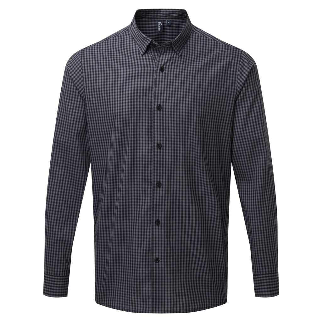 Premier Mens Maxton Check Langarmhemd (Stahl/Schwarz) Image