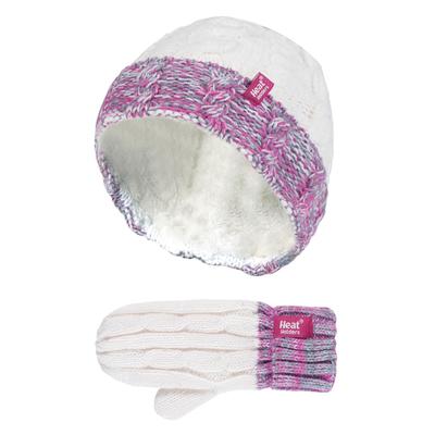 Wärmehalter - Kinder Mädchen Fleece gefüttert gestrickt gestreifte bunte Winter Thermomütze und Fäustlinge Set - SC2P12 Image