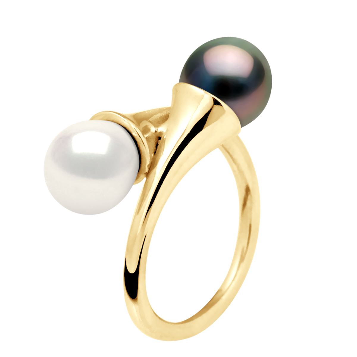 DIADEMA - Ring You & Me in Gelbgold - Echte Süßwasserperlen und Tahiti-Perlen - Weiß Image