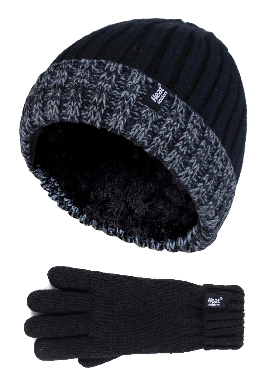 Wärmehalter - Kinder Jungen Winter warmes Fleece gefüttert isoliert stricken umdrehen Manschette gerippte Mütze und Handschuhe Set - BS2P9710 Image