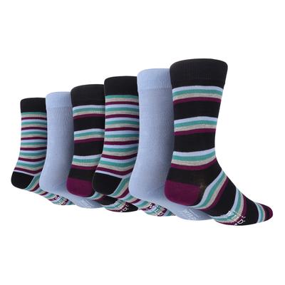 6 Pack Herren Bambus Kleid Socken | Wildfeet | Bambus gestreift und Polka Dot Socken - lila / marineblau gestreift Image