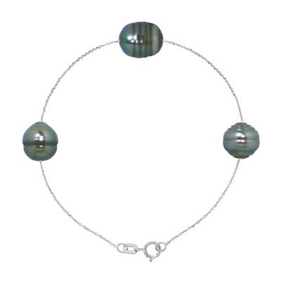 DIADEMA - Armband - 3 echte Tahiti-Perlen - Kabelkette Diamanten