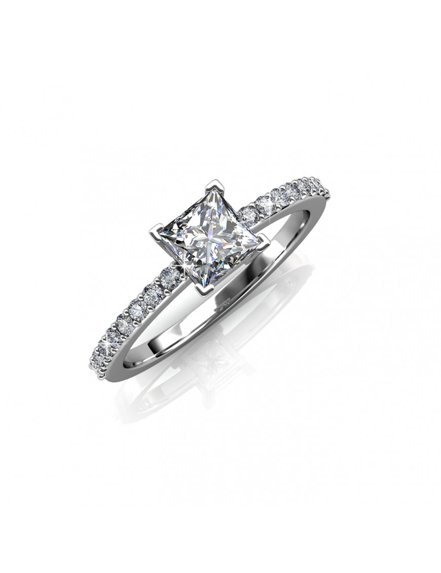 Einfacher quadratischer Ring - Silber und Kristall Image