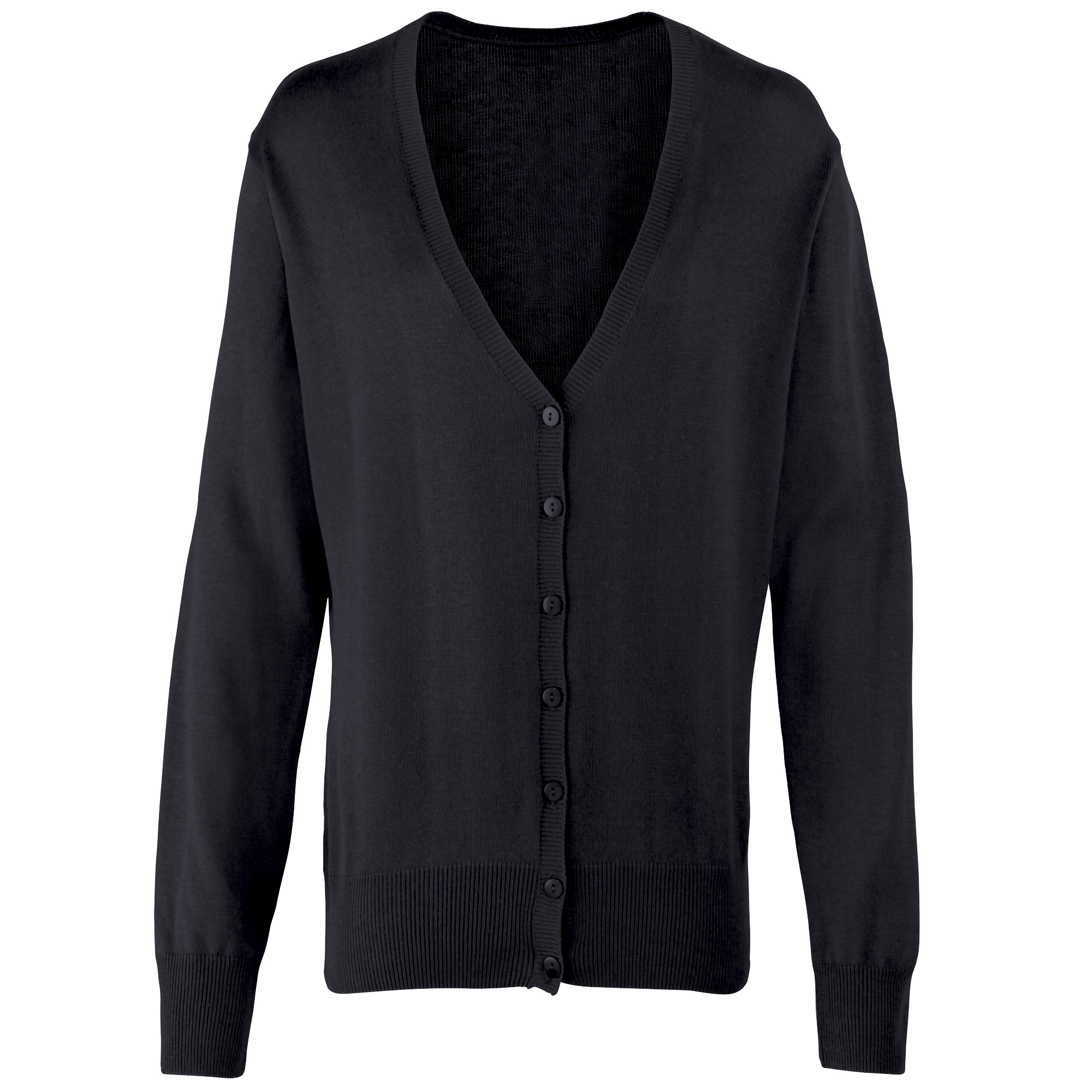 Premier Womens/Ladies Button Through Long Sleeve V-neck Knitted Cardigan (Schwarz)