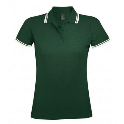 SOLS Womens/Ladies Pasadena Tipped Short Sleeve Pique Polo Shirt (Wald/Weiß) Image