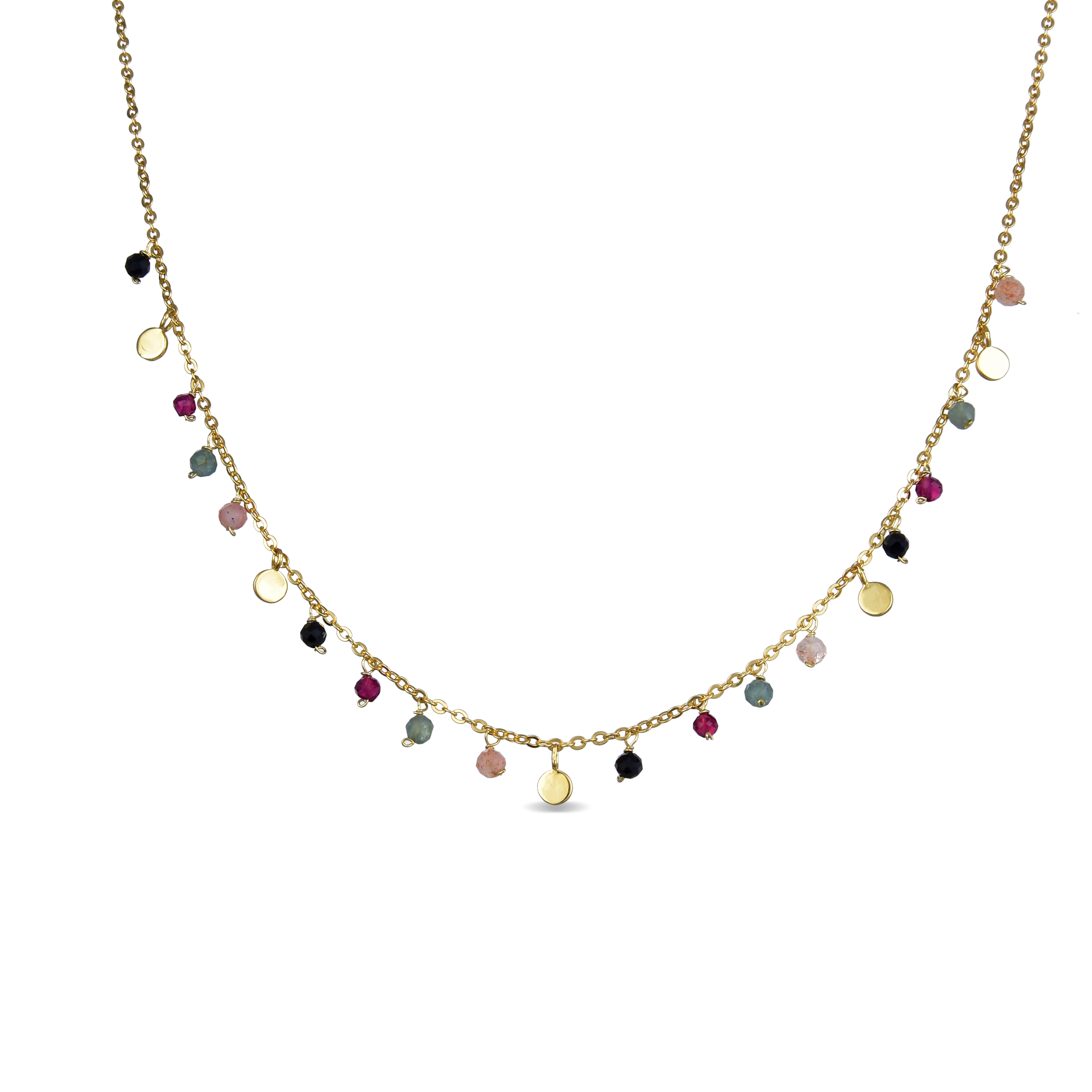 Luxenter Halskette aus 925er Sterlingsilber mit mehrfarbigem Kristall in 18K Gelbgold - Natsad Image