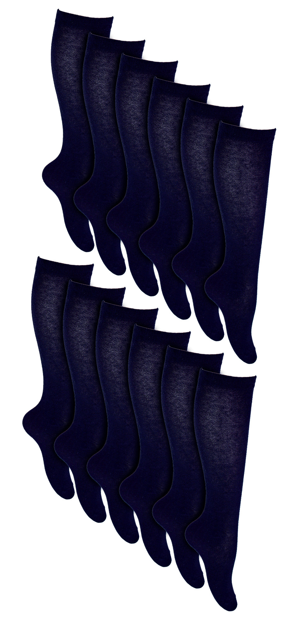 12 Paar Multipack Mädchen Kniestrümpfe | Atmungsaktive lange Baumwolle Schule Socken | Farboption - Grau, Schwarz, Weiß, Blau - Blau Image