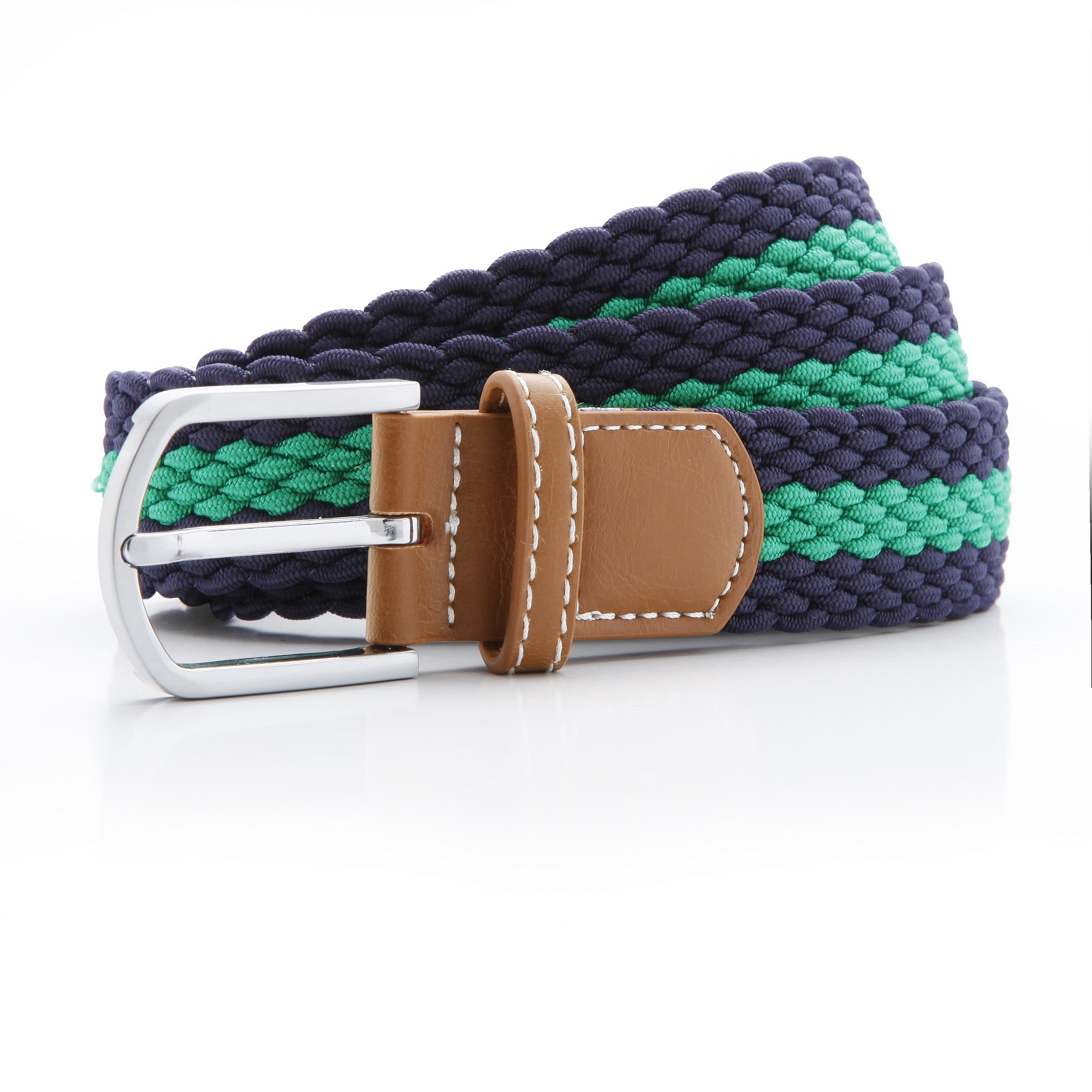 Asquith & Fox Herren Zweifarbiger Streifen Flechtgürtel aus Stretch (Navy/Kelly) Image