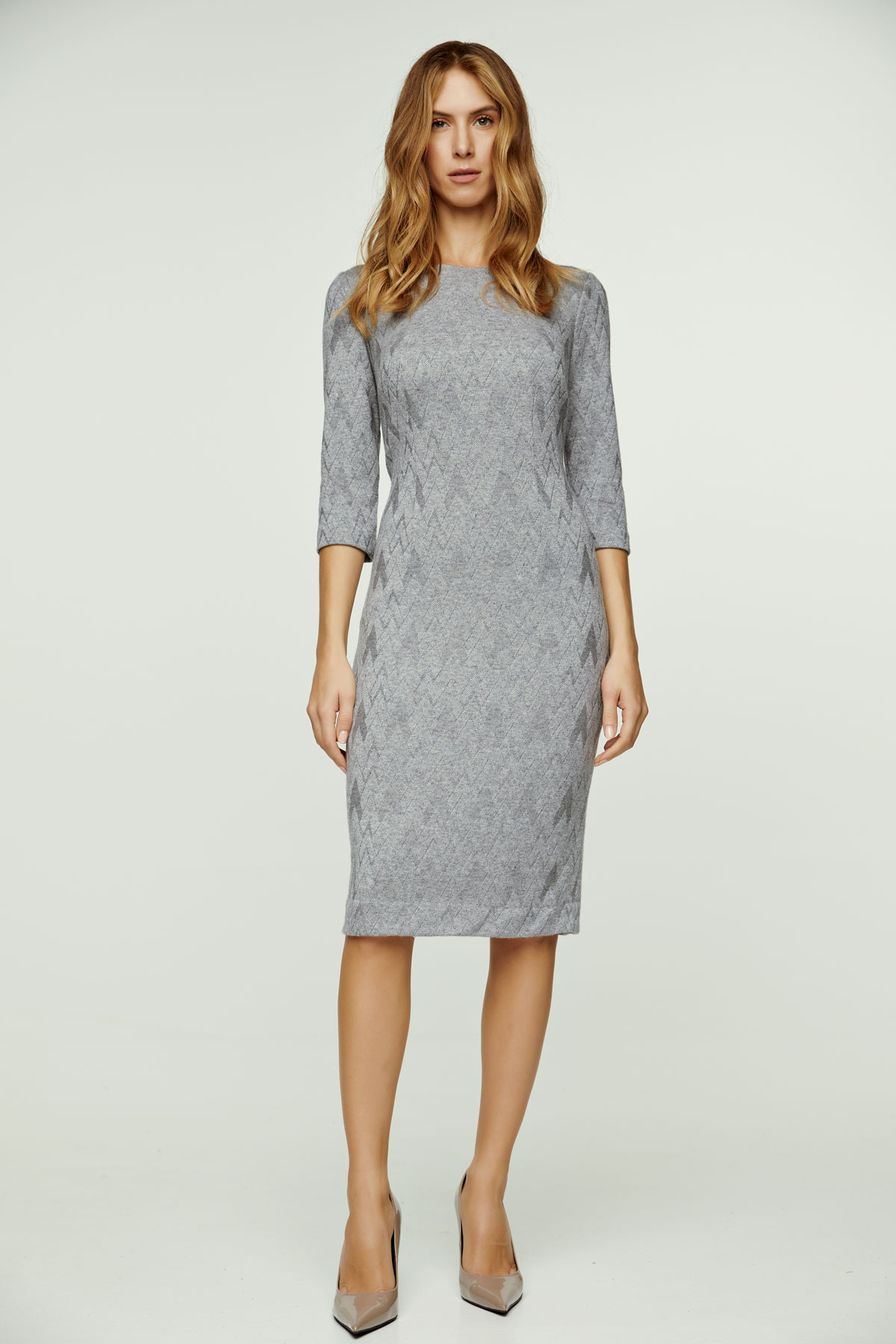 Graues Jacquard-Kleid mit 3/4-Ärmeln Image