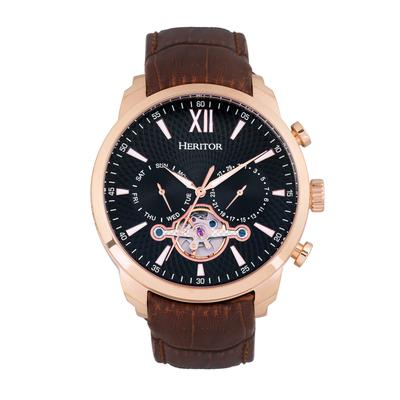 Heritor Automatik Arthur Semi-Skelett Lederarmbanduhr mit Tag/Datum Image