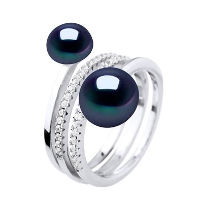 Ring DUO Süßwasserperlen 7 und 9 mm Schwarz Schmuck 925