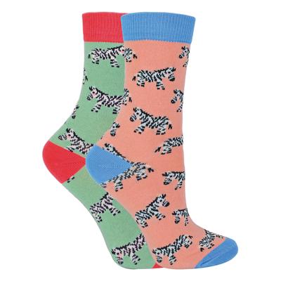 Miss Sparrow - 2er-Pack Mädchen Bambus-Tiermuster-Socken - Zebras Image
