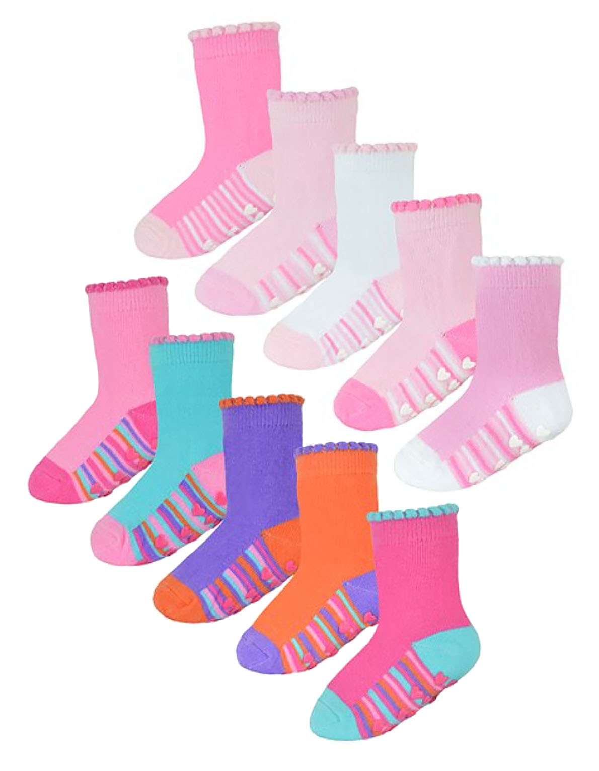 Rutschfeste Baby Mädchen Fersen- und Zehensocken | 10 Paar Multipack | Niedliche und weiche Kleinkindersocken mit Griffen - Style 2 Image