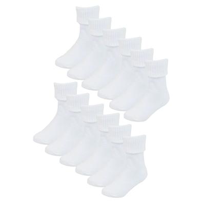 Baby Cotton Turn Over Top Socken | 6 Paar Pack | Socken Snob | Plain Funny Socken für Jungen und Mädchen - Weiß Image