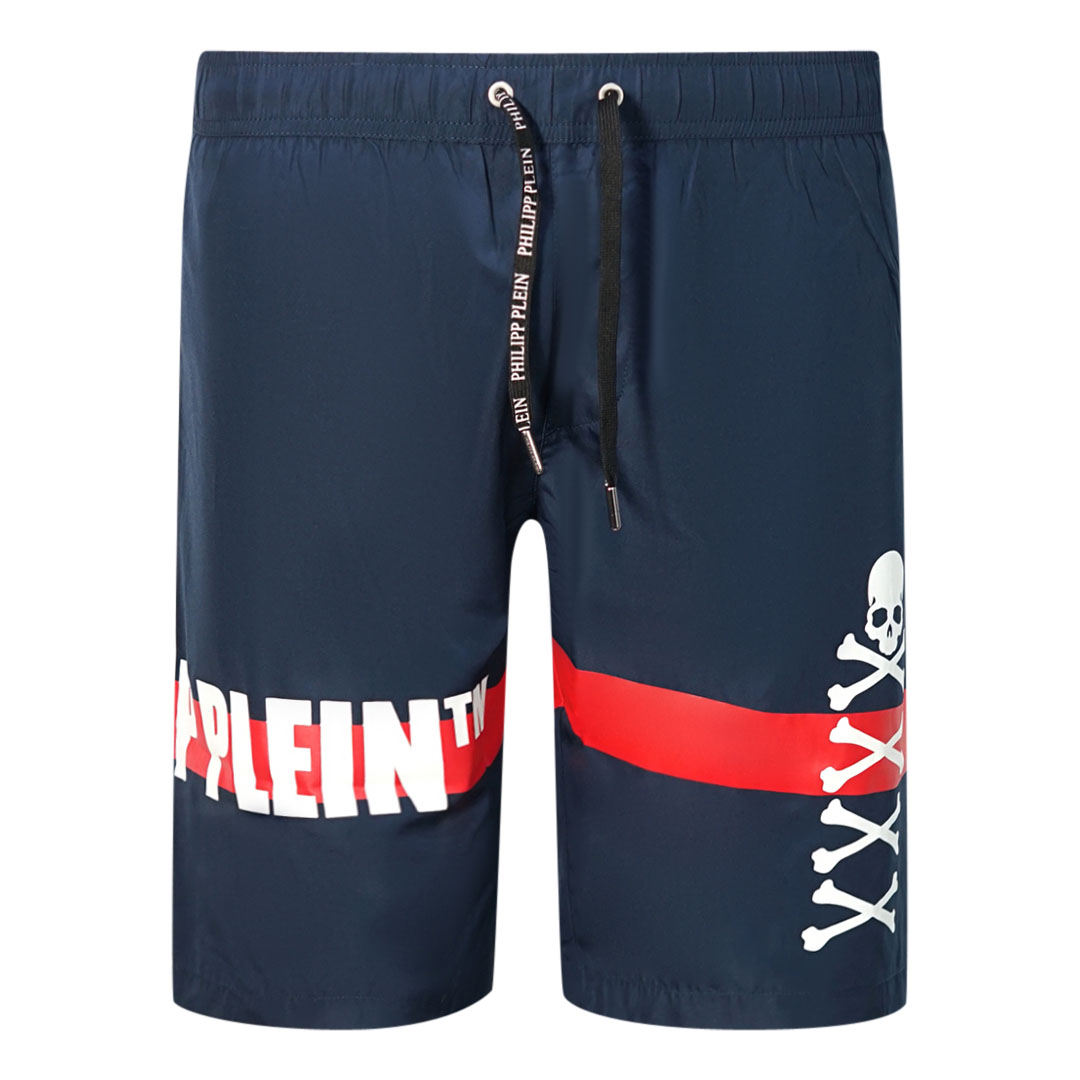 Philipp Plein TM Skull And Bones Marineblaue Badeshorts Image
