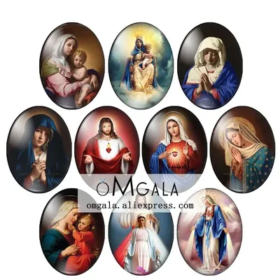 Our Lady Virgin Mary And Jesus 10pcs 13x18mm/18x25mm/30x40mm Oval photo glass cabochon demo flat